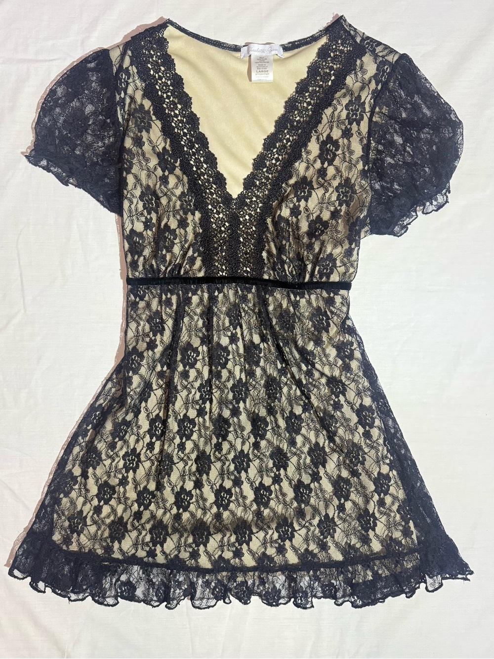 Black Floral Lace Babydoll Top with Cream Lining